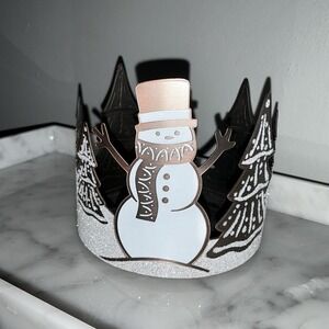 Bath and Body Works Three Wick Candle Holder Snowman With Trees Winter Christmas